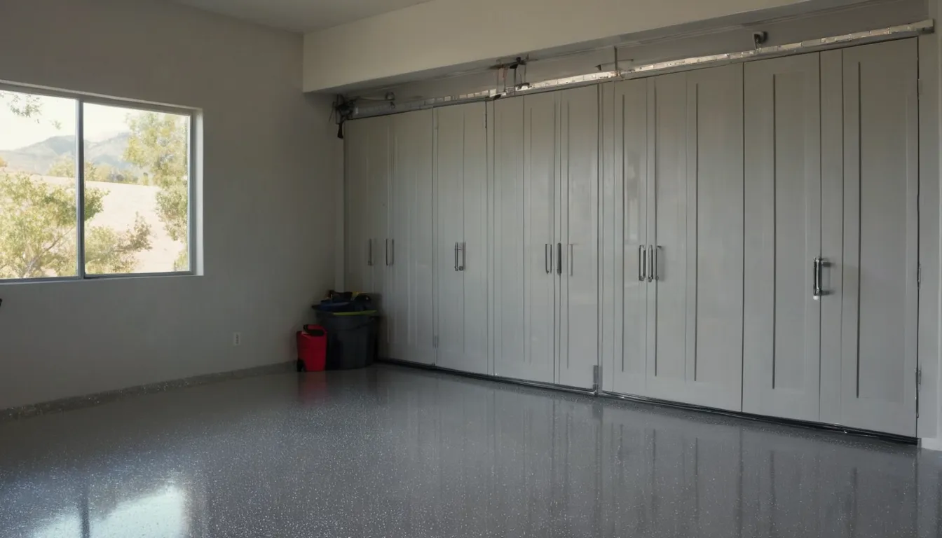 A freshly coated epoxy garage floor in a San Bernardino home